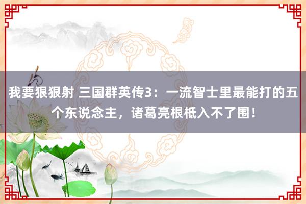 我要狠狠射 三国群英传3：一流智士里最能打的五个东说念主，诸葛亮根柢入不了围！